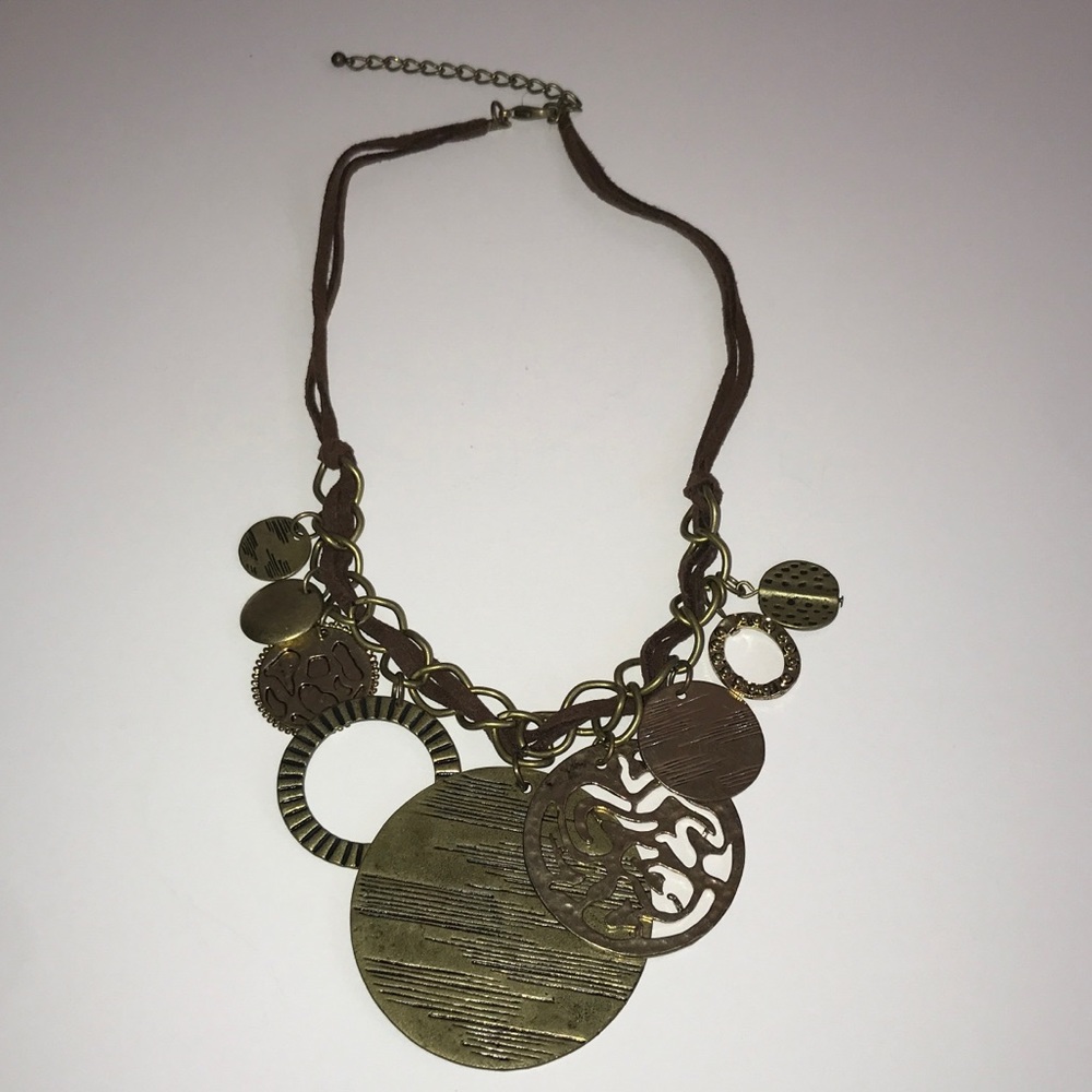 Boho Style Necklace w/Golden Metallic‎ “Coins”